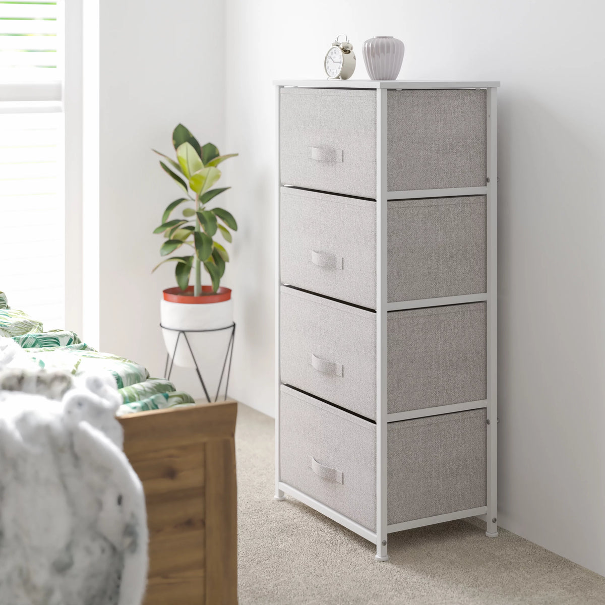 White 4 Drawer Fabric Storage Dresser O460813