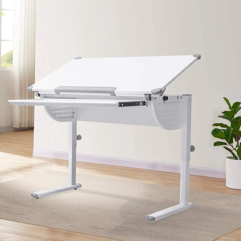 Adjustable Height Study Table with Tilting Desktop and Storage A492