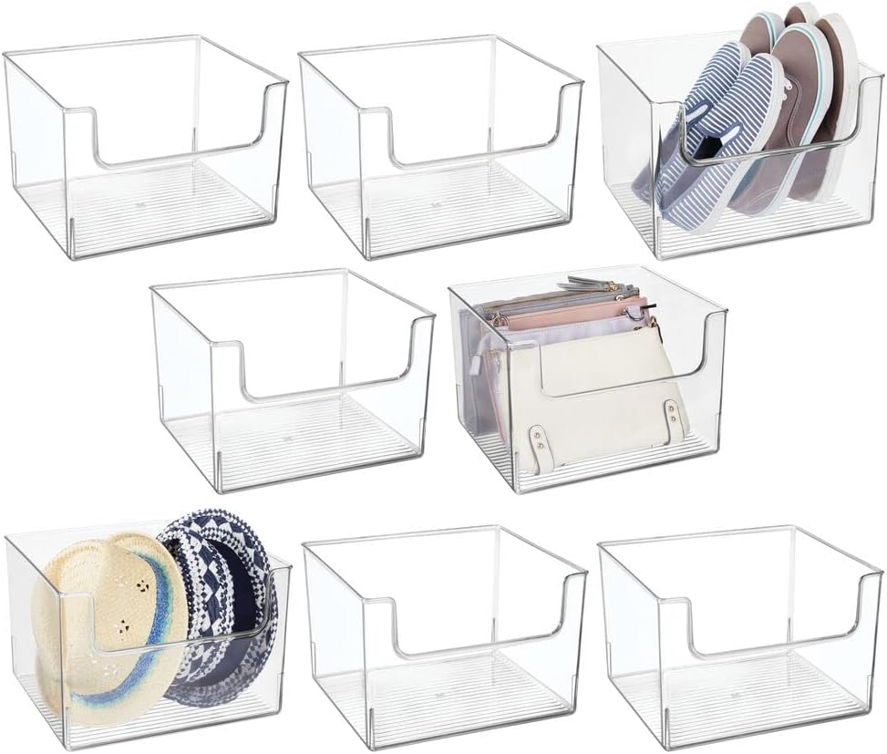Clear 8 Pack Plastic Storage Basket Bin W988
