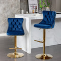 Golden Swivel Velvet Barstools Adjustable Height Blue Set of 2 T14200