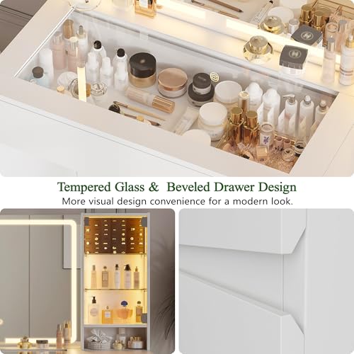 41" White Vanity Desk with Mirror and Lights A332