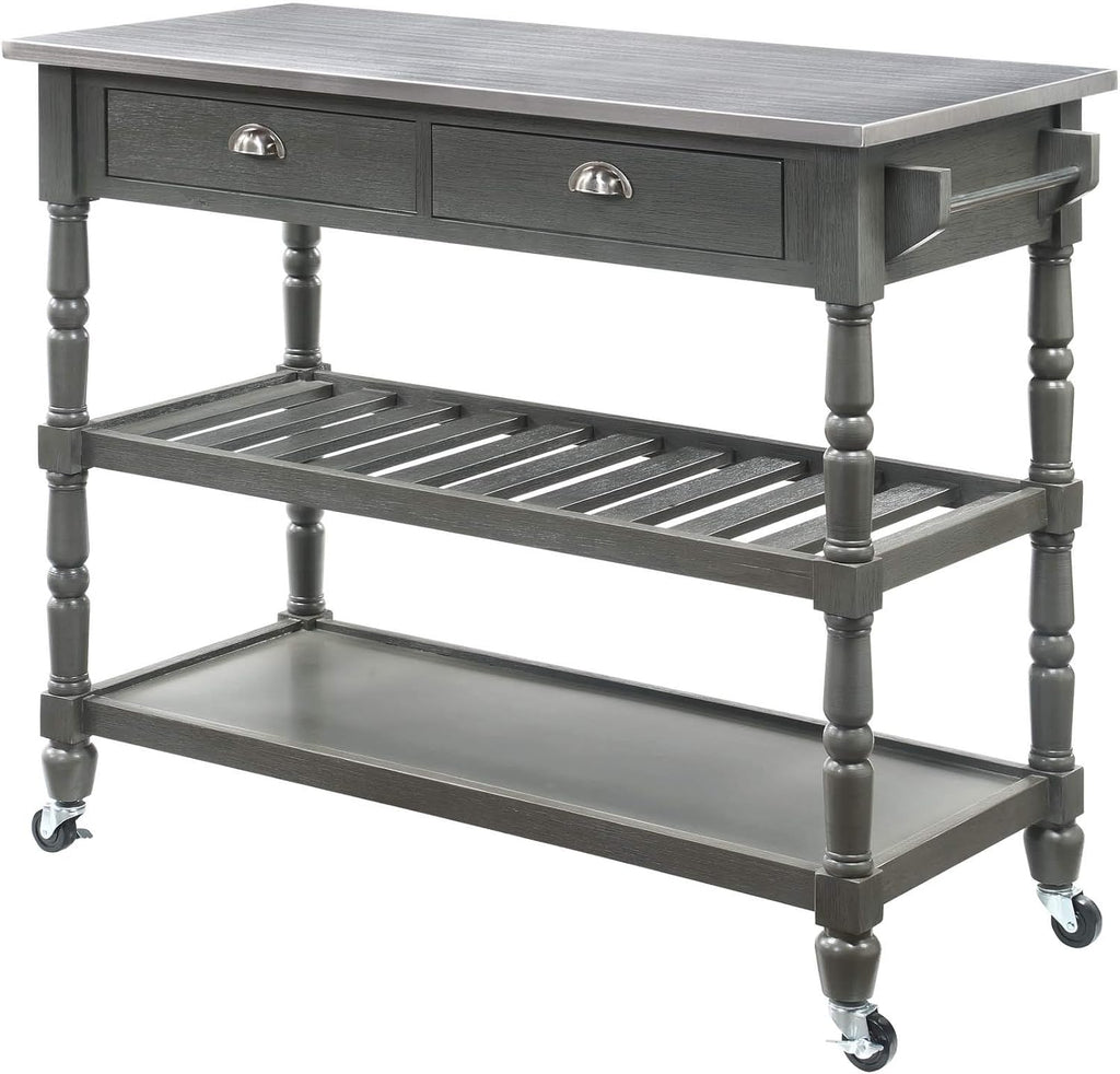 Stainless Steel 3-Tier Kitchen Cart with Drawers X656869
