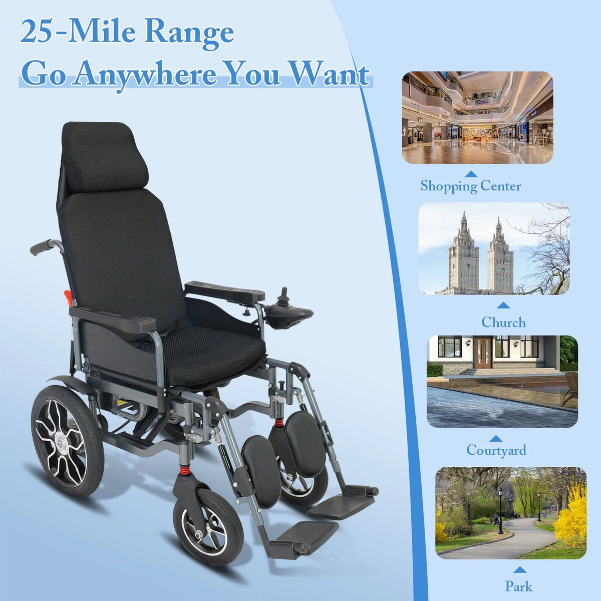 Electric Wheelchairs 25 Miles Lightweight Folding Power Wheelchair Aluminum E20130