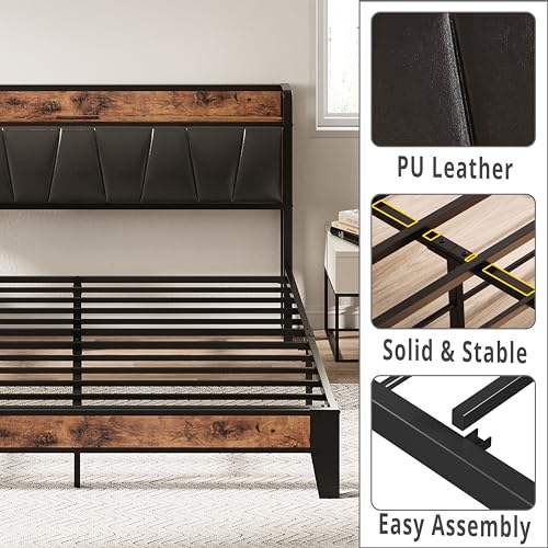 Twin Bed Frame with Storage Headboard and Charging Station Q85935
