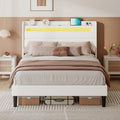 Queen Size White Linen Upholstered Platform Bed with Storage Headboard V590543