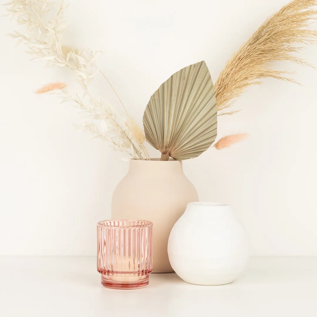 Blush Pink Ribbed Glass Votive Candle Holders, Pack of 6 A873