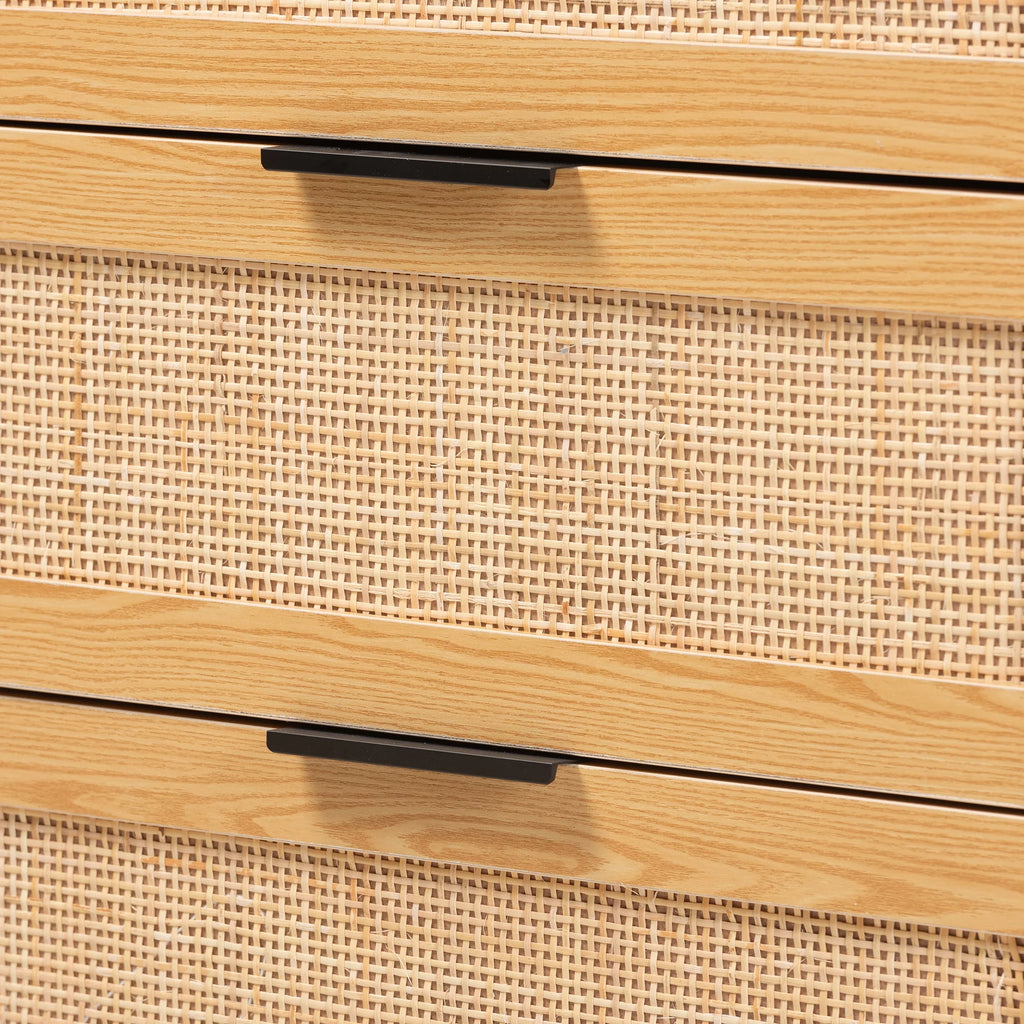 Espresso Brown Wood and Rattan 5-Drawer Storage Cabinet X205