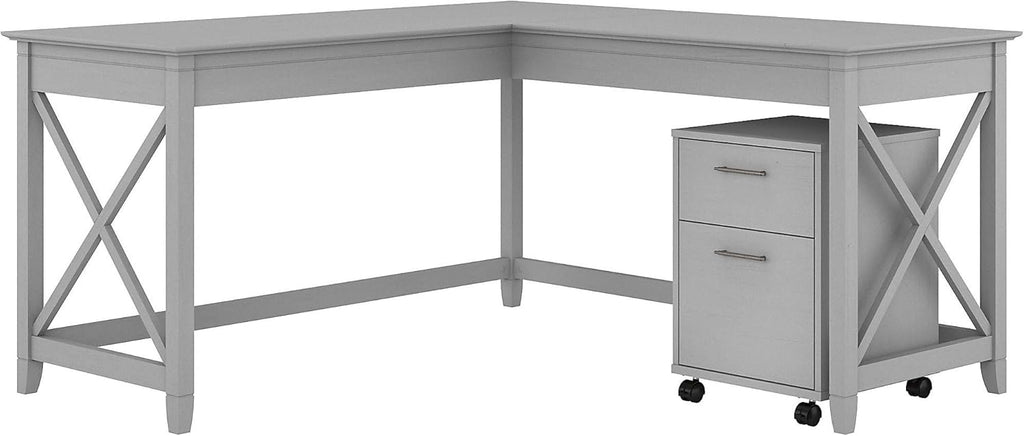 L Shaped Desk with 2 Drawer Mobile File Cabinet, 60W, Cape Cod Gray I8822