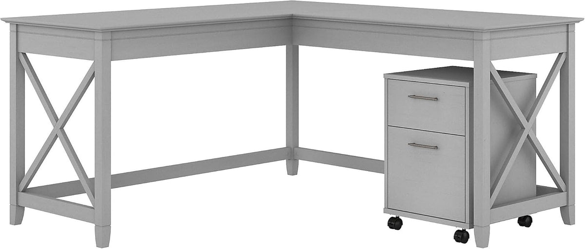 L Shaped Desk with 2 Drawer Mobile File Cabinet, 60W, Cape Cod Gray I8822
