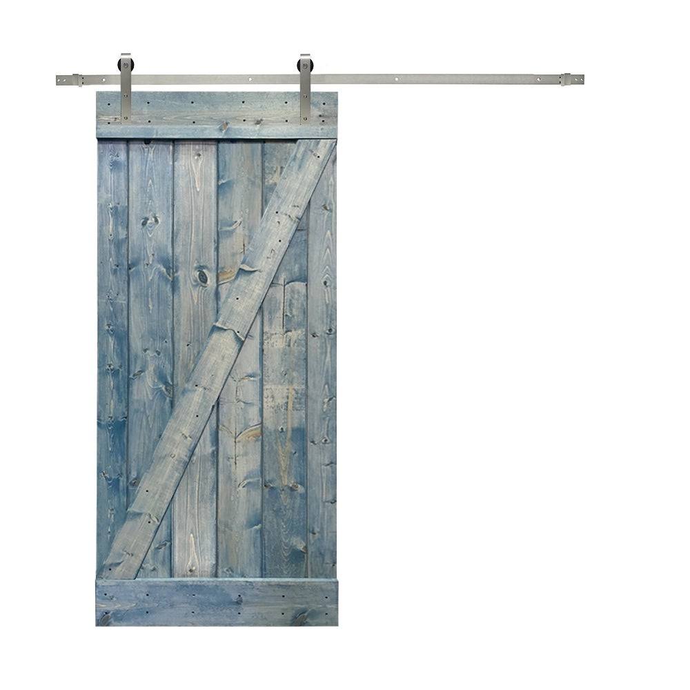 24 in. x 84 in. Walnut Stained Solid Knotty Pine Wood Interior Sliding Barn Door with Hardware Kit E344629