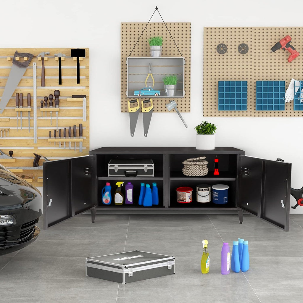 Black 2 Door Steel Locking Storage Cabinet with 2 Shelves M24247