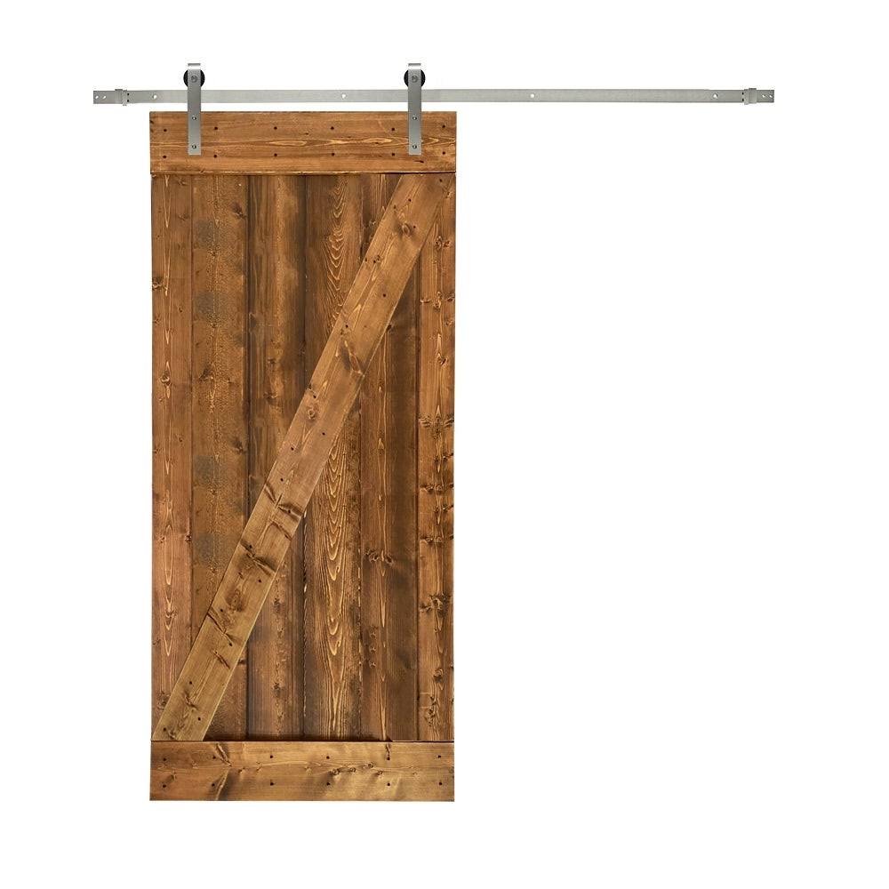 24 in. x 84 in. Gray Stained Solid Knotty Pine Wood Interior Sliding Barn Door with Hardware Kit B716
