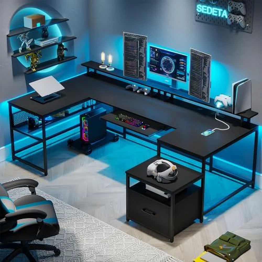 U Shaped Reversible L Shaped Office Desk with File Drawer V468