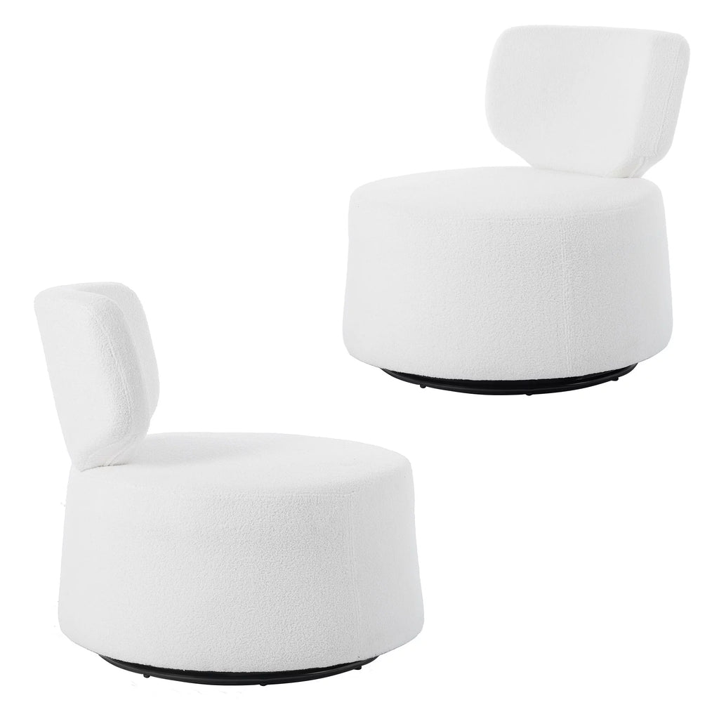 White Round Plush Upholstered Swivel Chair Z50363