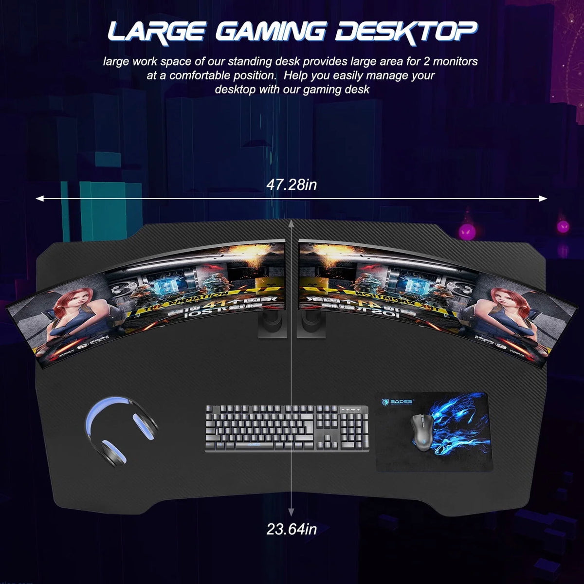 48 Inch Z-shape Gaming Desk with Headphone Hook F517704