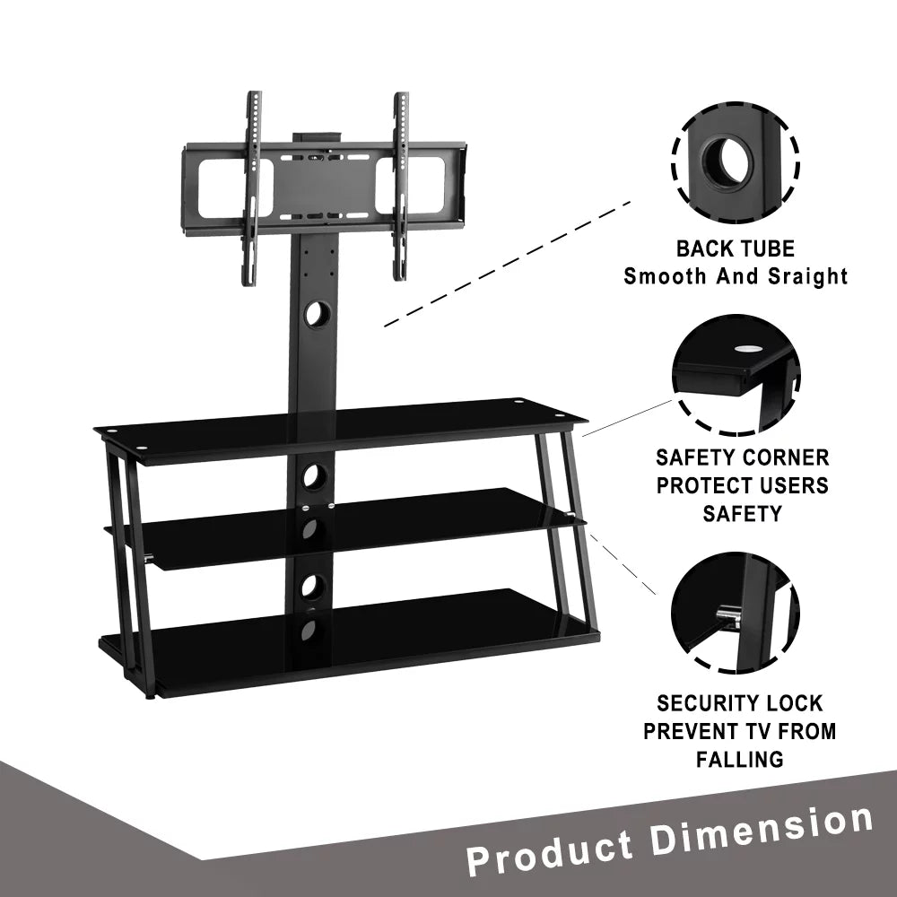 Height Adjustable Tempered Glass Swivel TV Stand P964