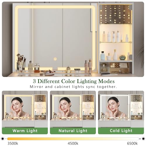 41" White Vanity Desk with Mirror and Lights A332