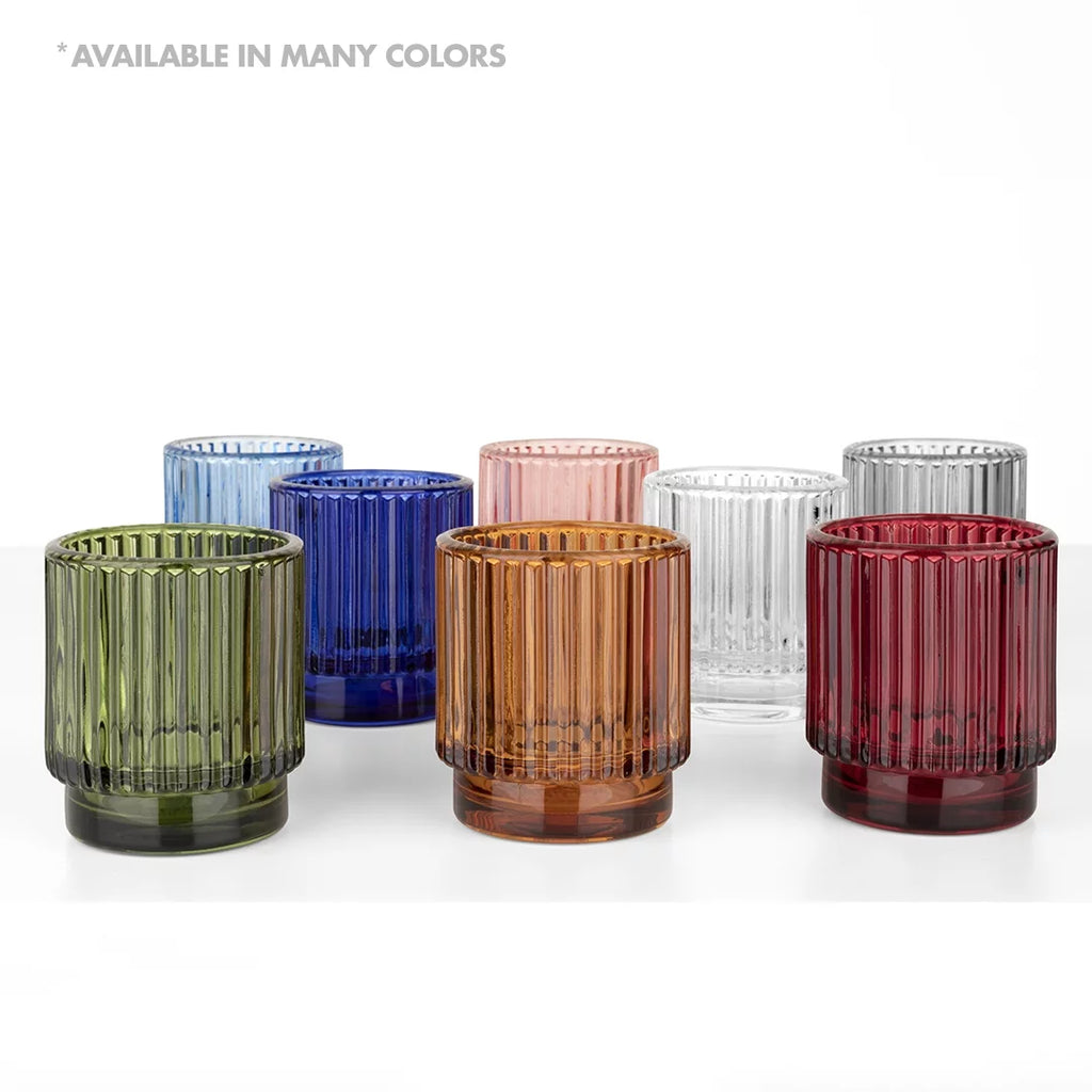 Blush Pink Ribbed Glass Votive Candle Holders, Pack of 6 A873