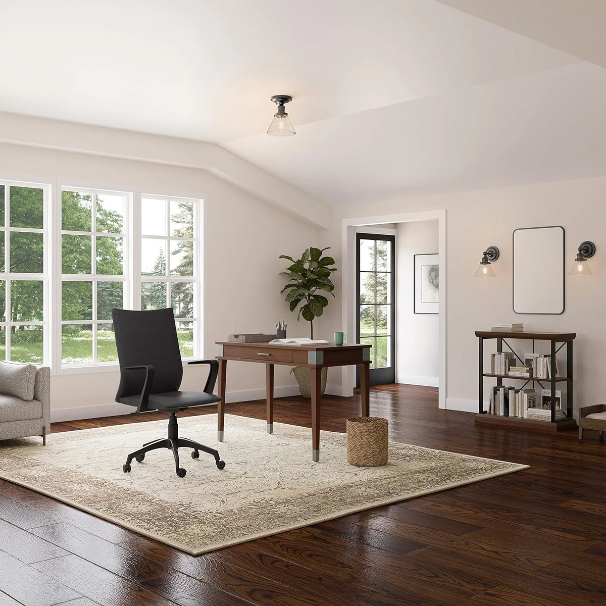 Black Linen Office Chair with Caster Base I63695