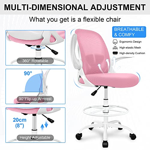 Black Ergonomic Drafting Chair with Flip-up Armrests and Footrest Ring V2160