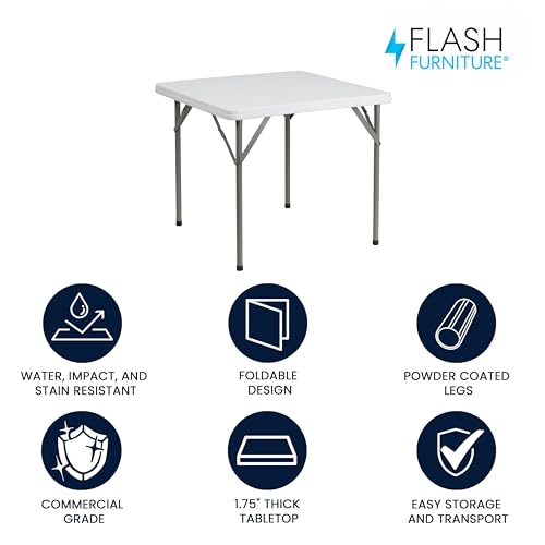 2.85' Square White Plastic Folding Table with Locking Legs Z628