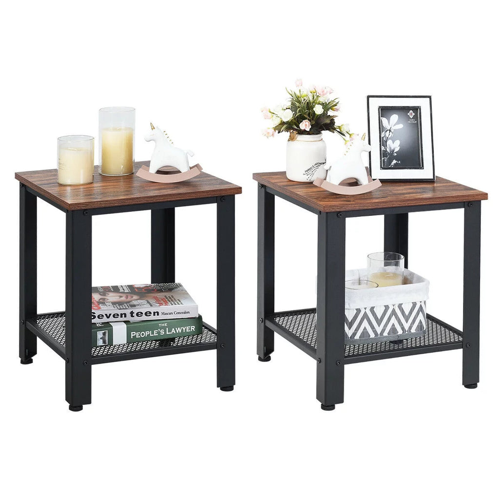 Set of 2 Black 2 Tier Side Table with Storage Shelf M434