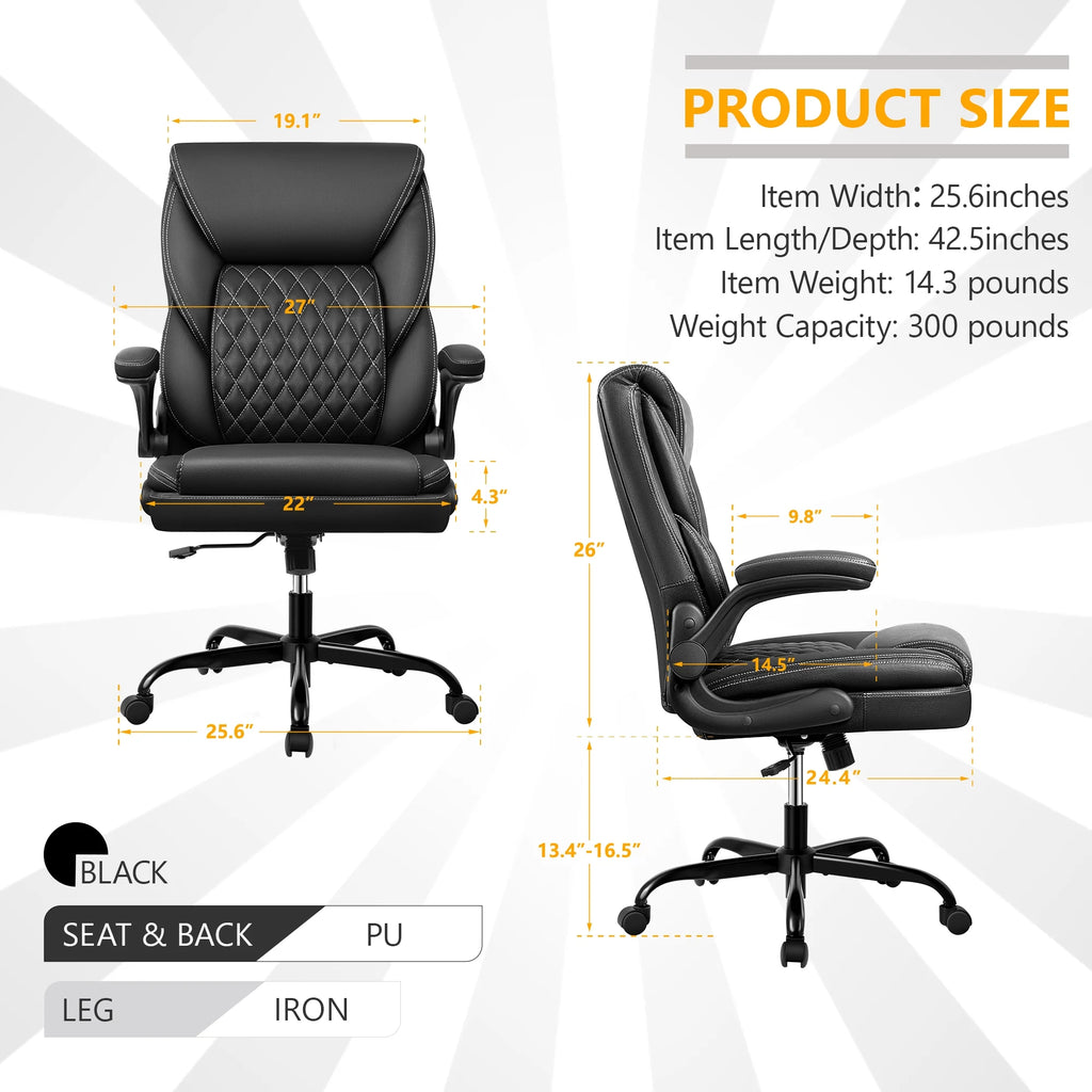 Executive Leather Ergonomic Office Chair with Flip-Up Arms G41433