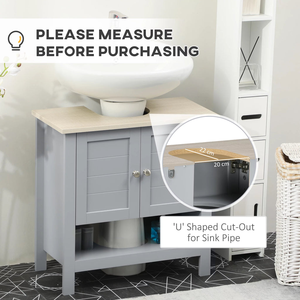 Gray Pedestal Sink Storage Cabinet with Adjustable Shelf D90119