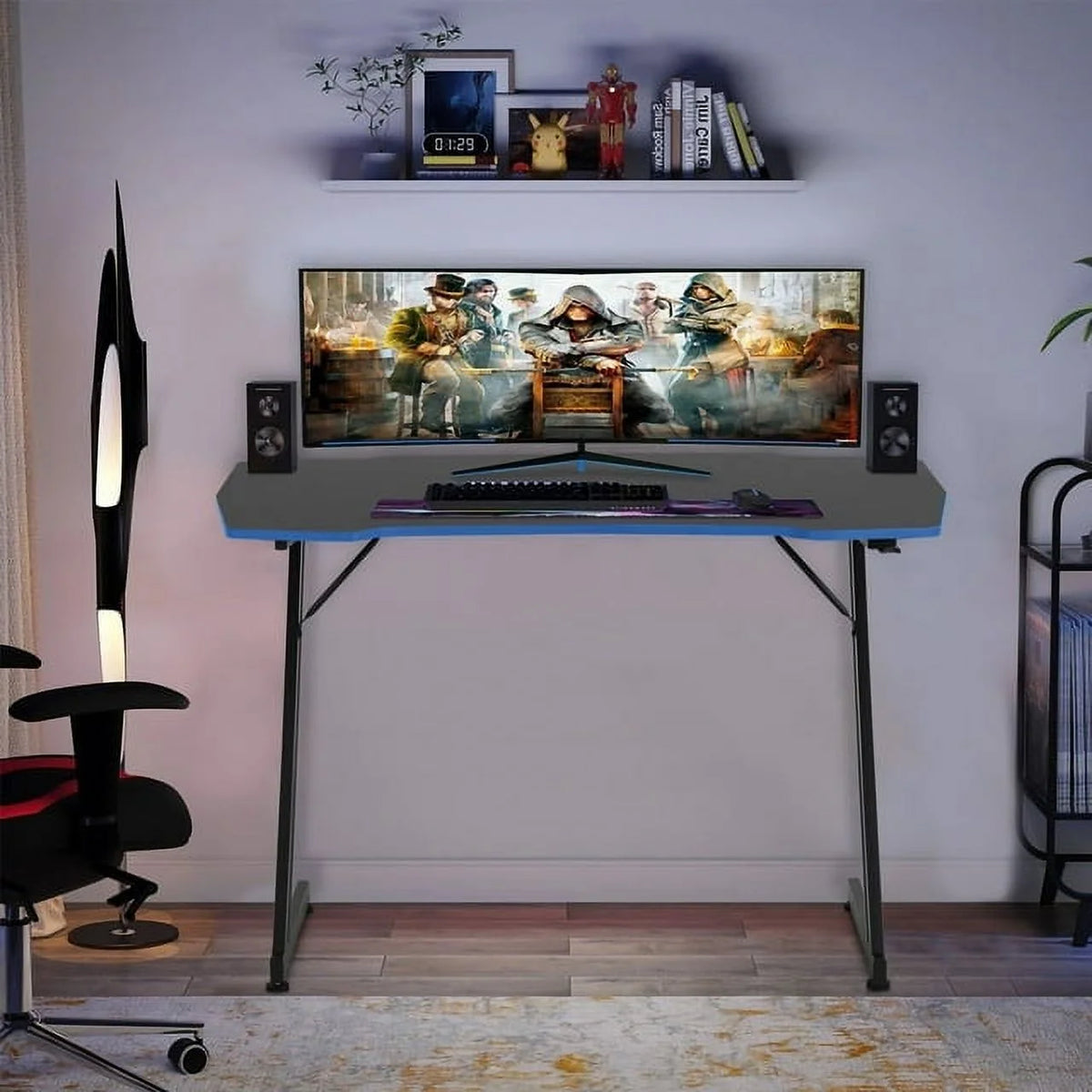 48 Inch Z-shape Gaming Desk with Headphone Hook F517704