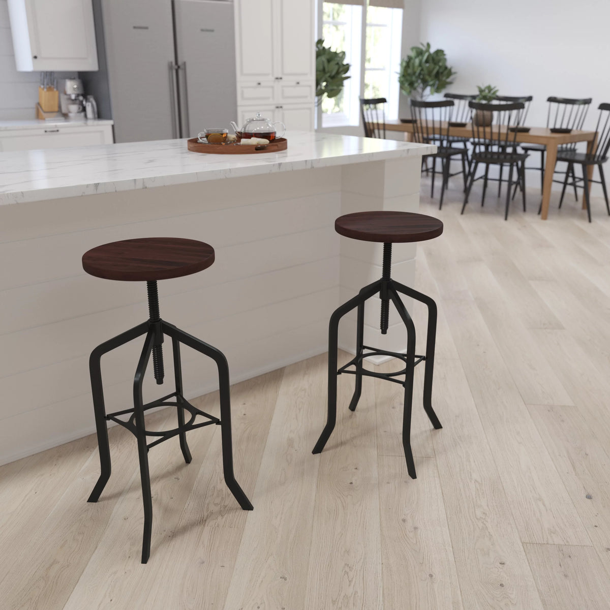 30 Inch Black Metal and Wood Adjustable Height Swivel Bar Stool J232