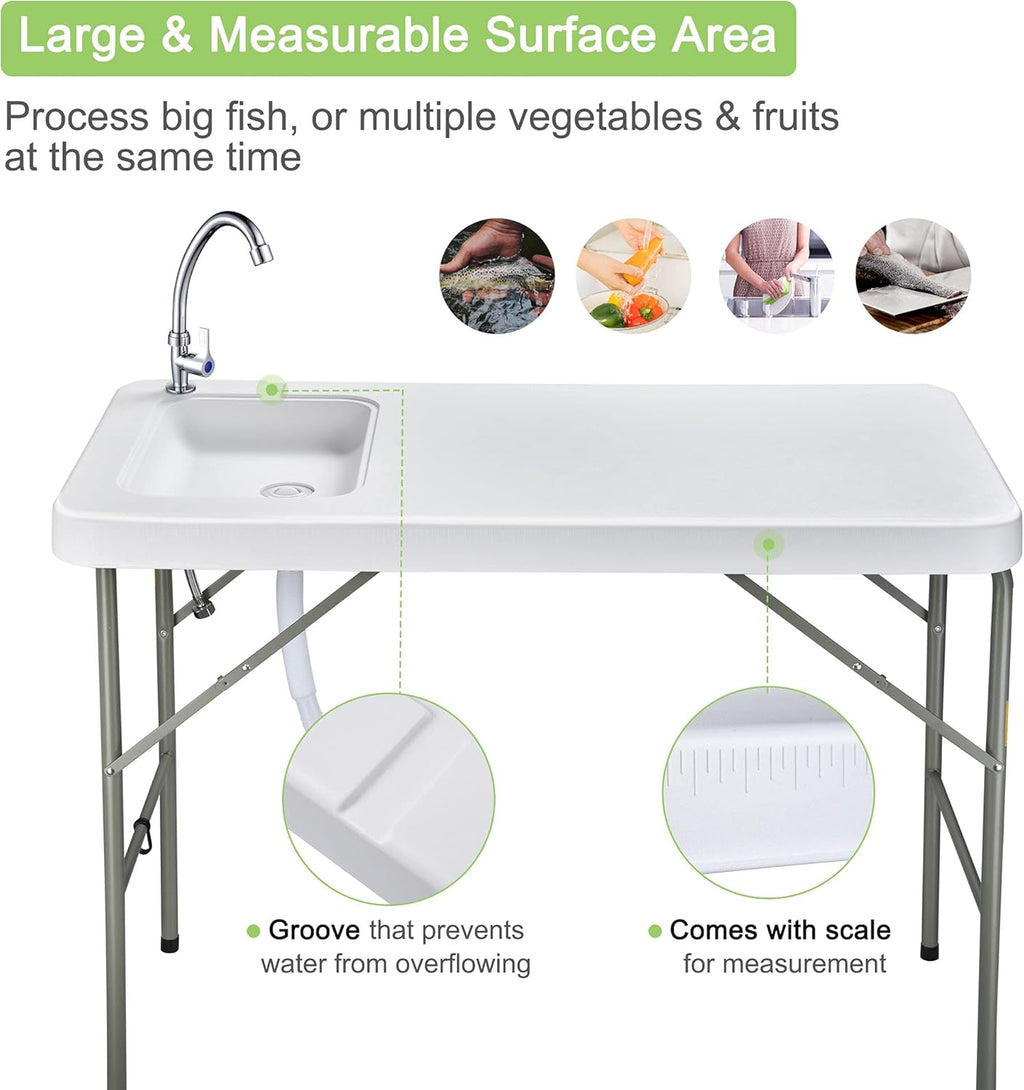 Portable Folding Fish Cleaning Table with Sink and Faucet J26467