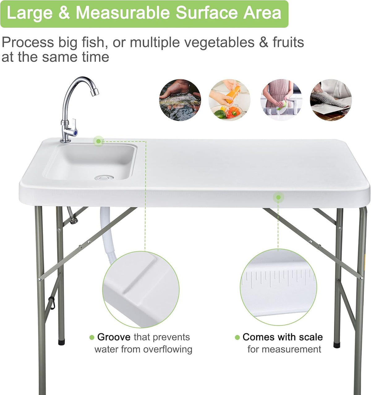 Portable Folding Fish Cleaning Table with Sink and Faucet J26467