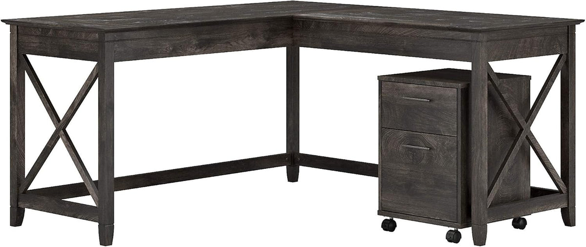 L Shaped Desk with 2 Drawer Mobile File Cabinet, 60W, Cape Cod Gray I8822