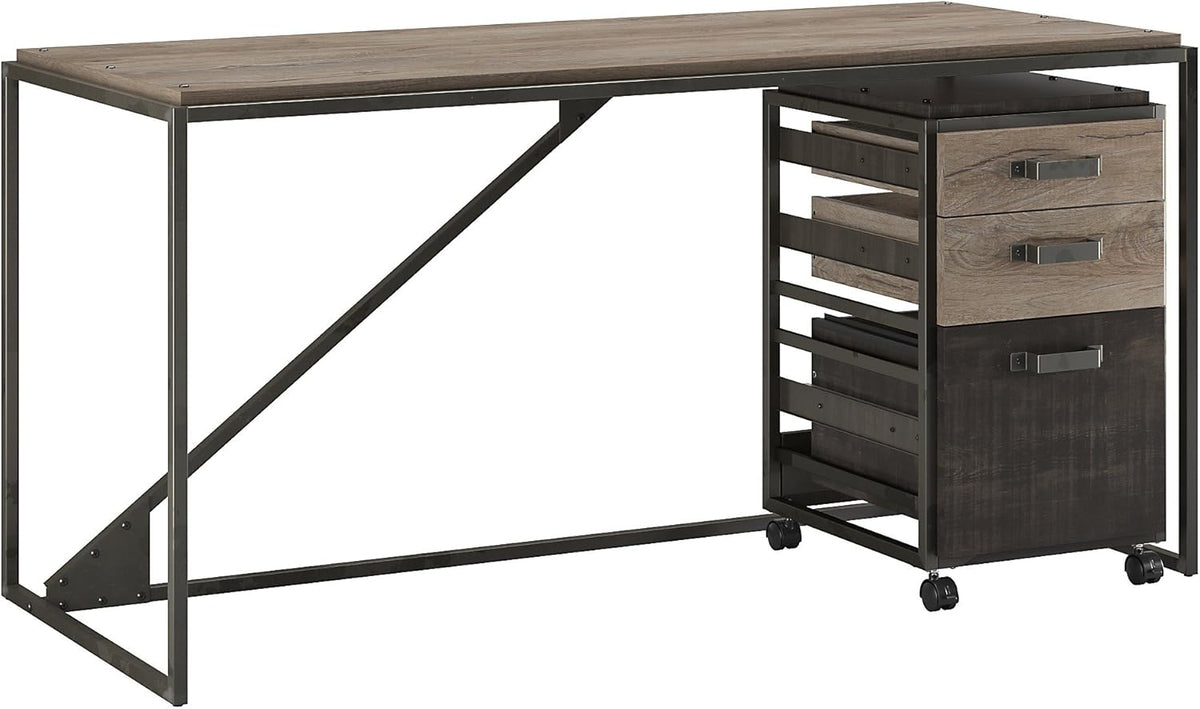 62W Industrial Desk with 3 Drawer File Cabinet Q66773