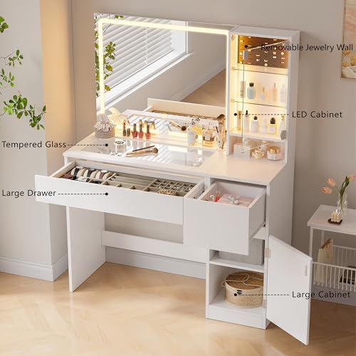 41" White Vanity Desk with Mirror and Lights A332