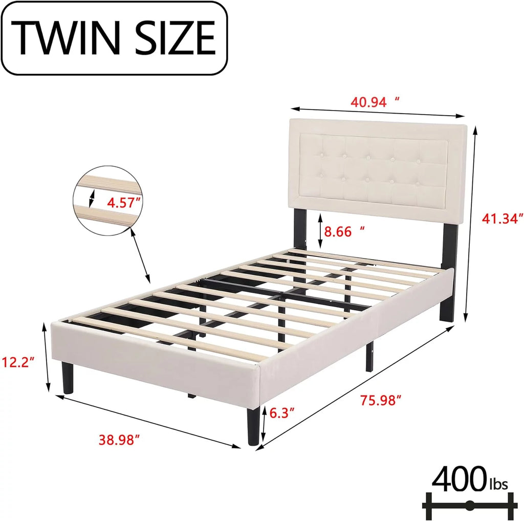 Pink Velvet Upholstered Platform Bed Frame Twin Size D763