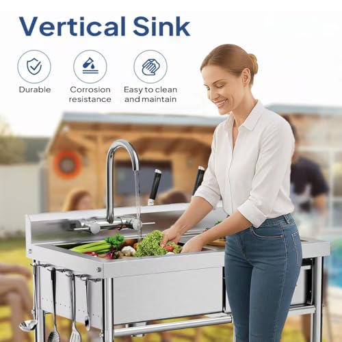 Stainless Steel Freestanding Utility Sink with Workbench Drawer U23057