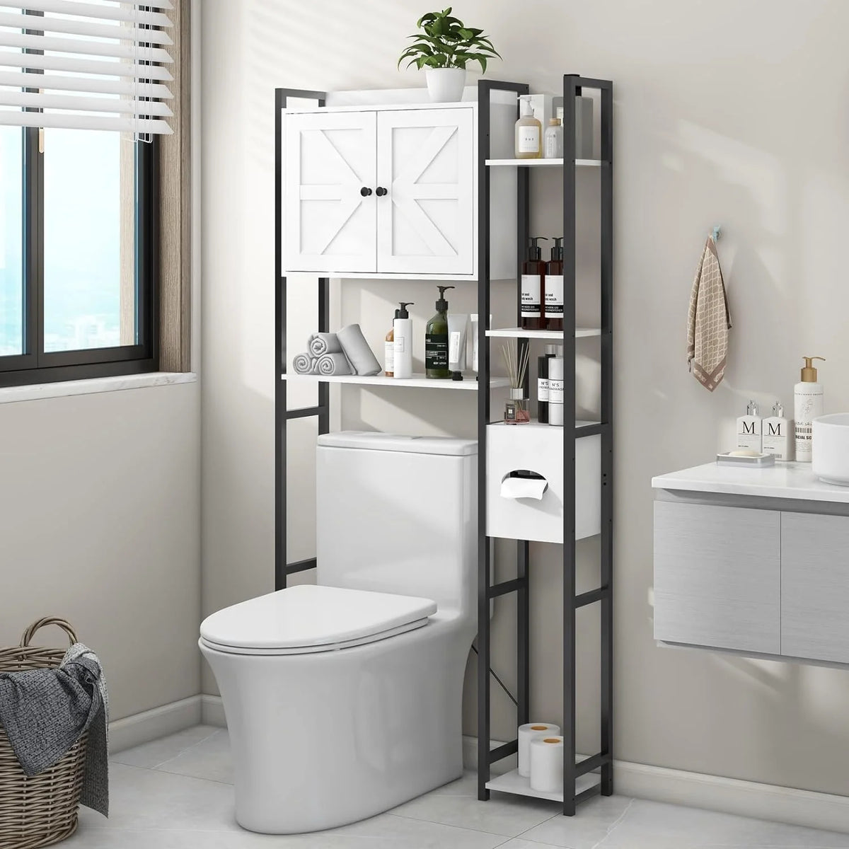 White Over The Toilet Storage Cabinet with 2 Doors X34032