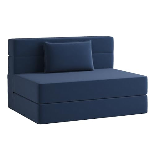 Convertible Folding Sofa Bed Twin Size 4 in 1 Sleeper Chair with Pillow Linen Fabric Memory Foam C8974