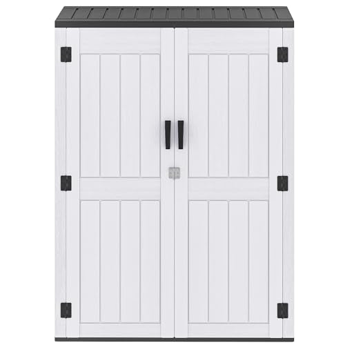 Weather-Resistant Horizontal Storage Shed, 35 Cu Ft, Lockable, Light Gray D5252