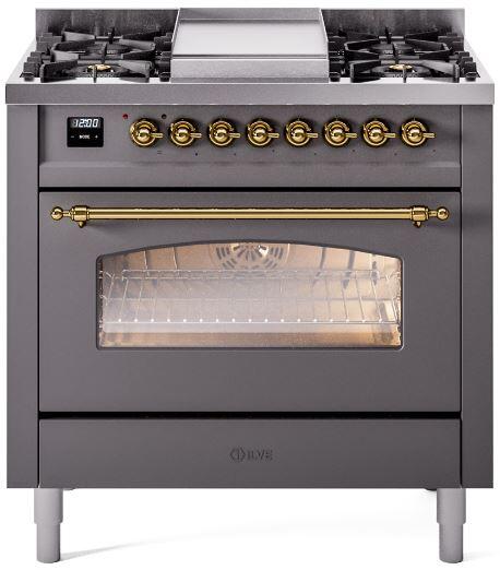 36 Dual Fuel Propane Gas Range Matte Graphite Brass Trim S547