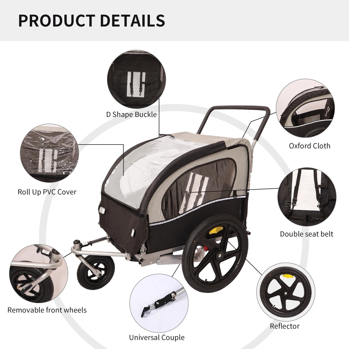 Double 2 Seat Foldable Bike Trailer Stroller M1965