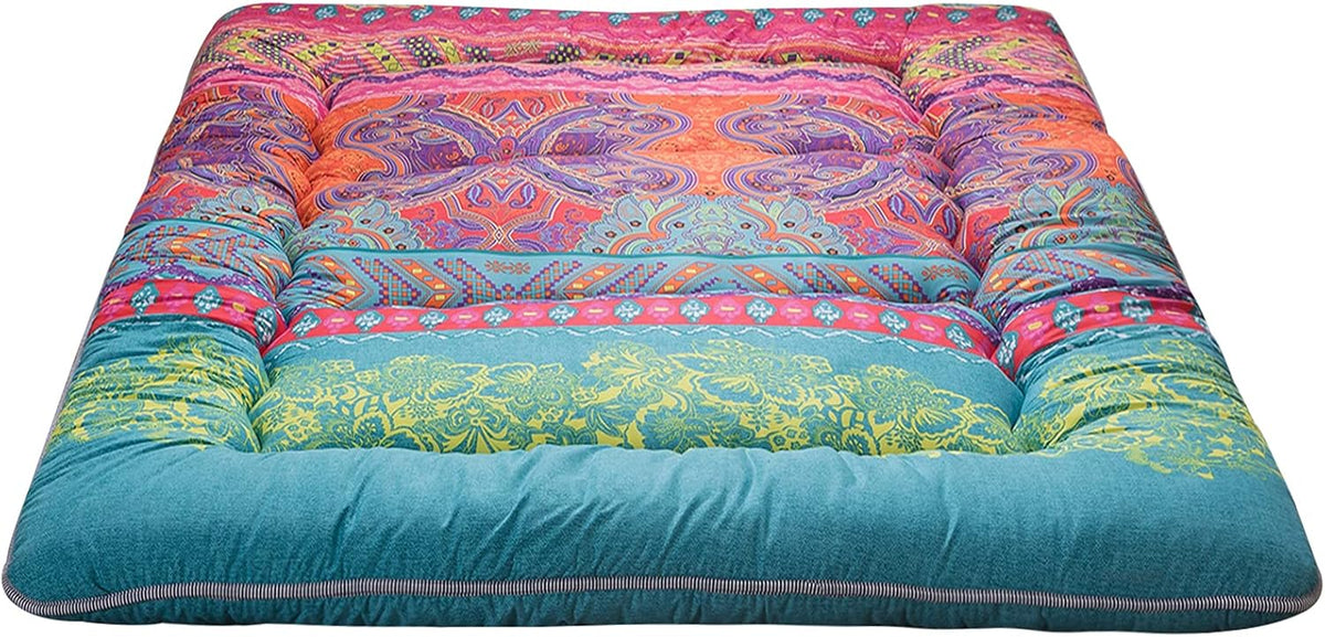 Bohemian Vintage Floral Japanese Futon Mattress Queen Size G27817