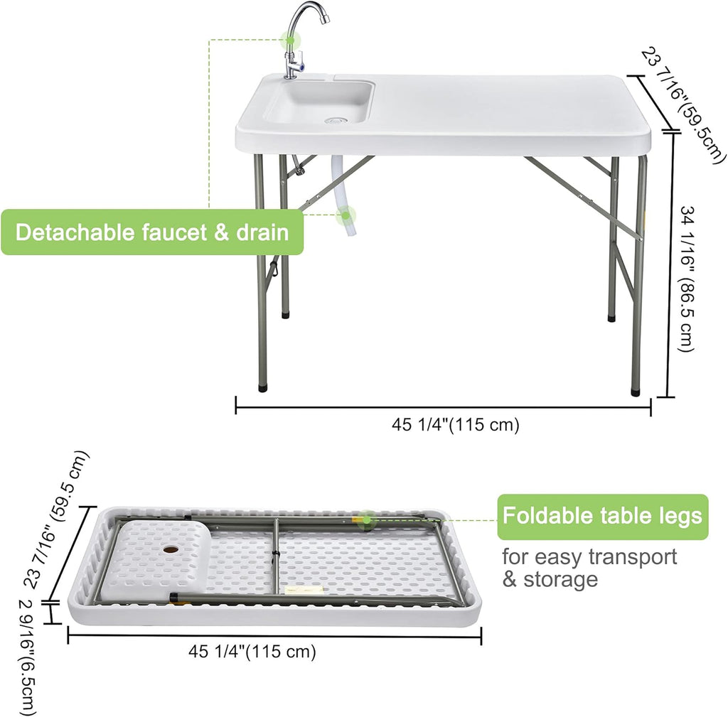 Portable Folding Fish Cleaning Table with Sink and Faucet J26467