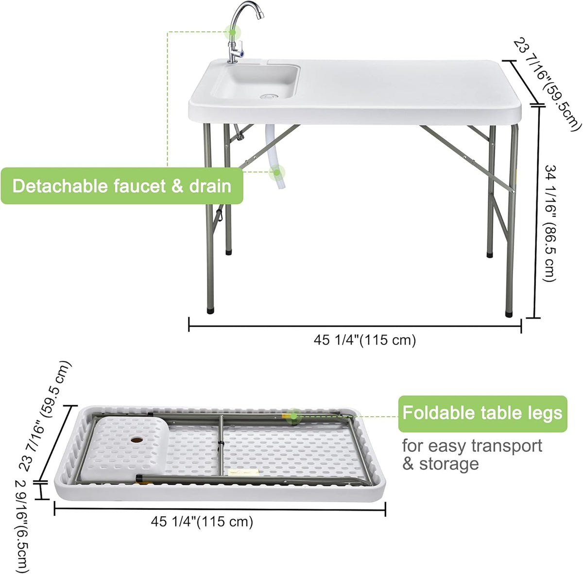 Portable Folding Fish Cleaning Table with Sink and Faucet J26467