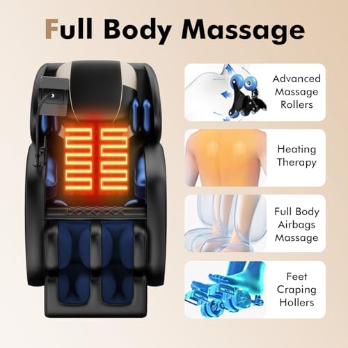 Black Full Body Zero Gravity SL-Track Shiatsu Massage Recliner Chair H739062
