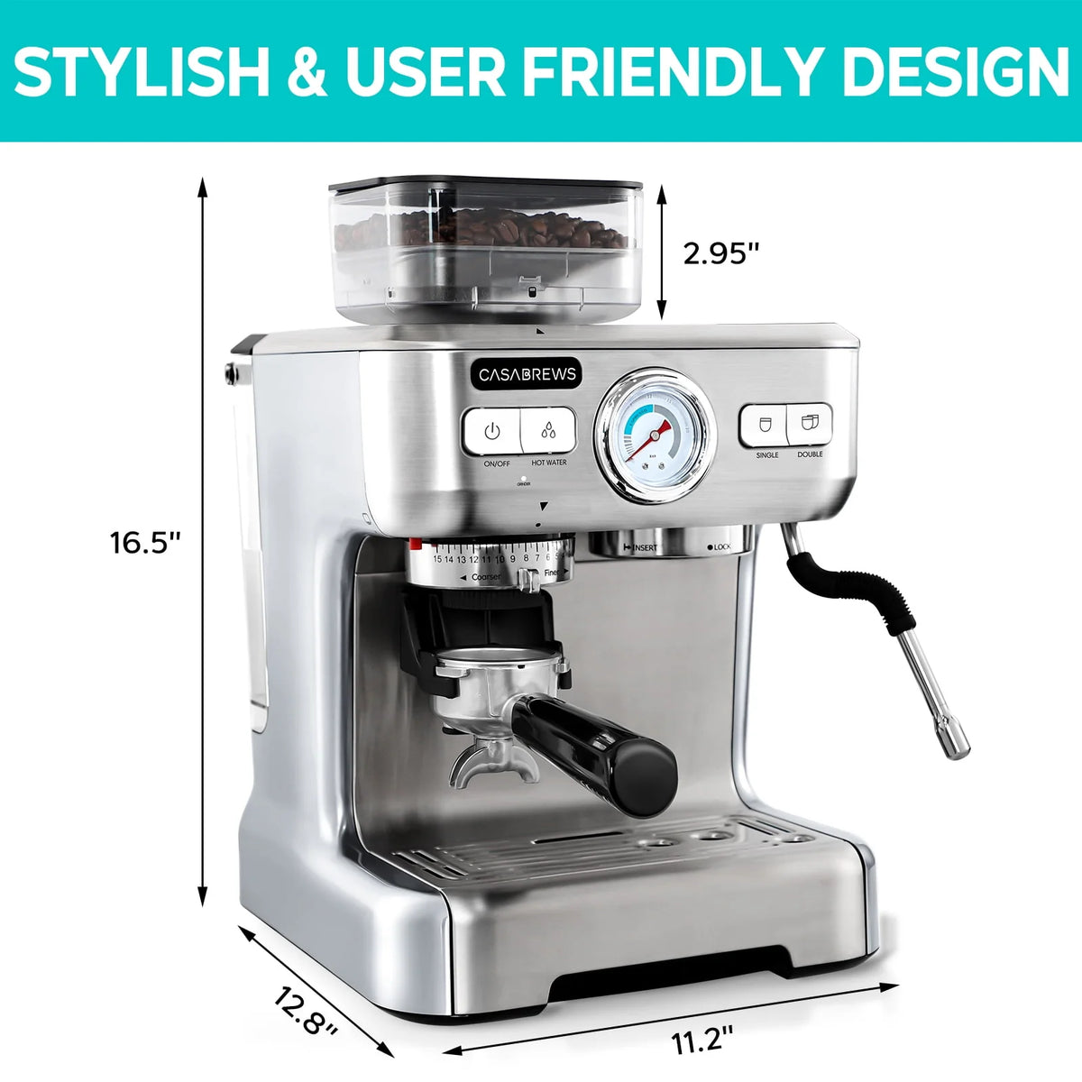 20 Bar Espresso Machine with Grinder and 92oz Water Tank N539125