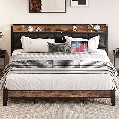 Twin Bed Frame with Storage Headboard and Charging Station Q85935
