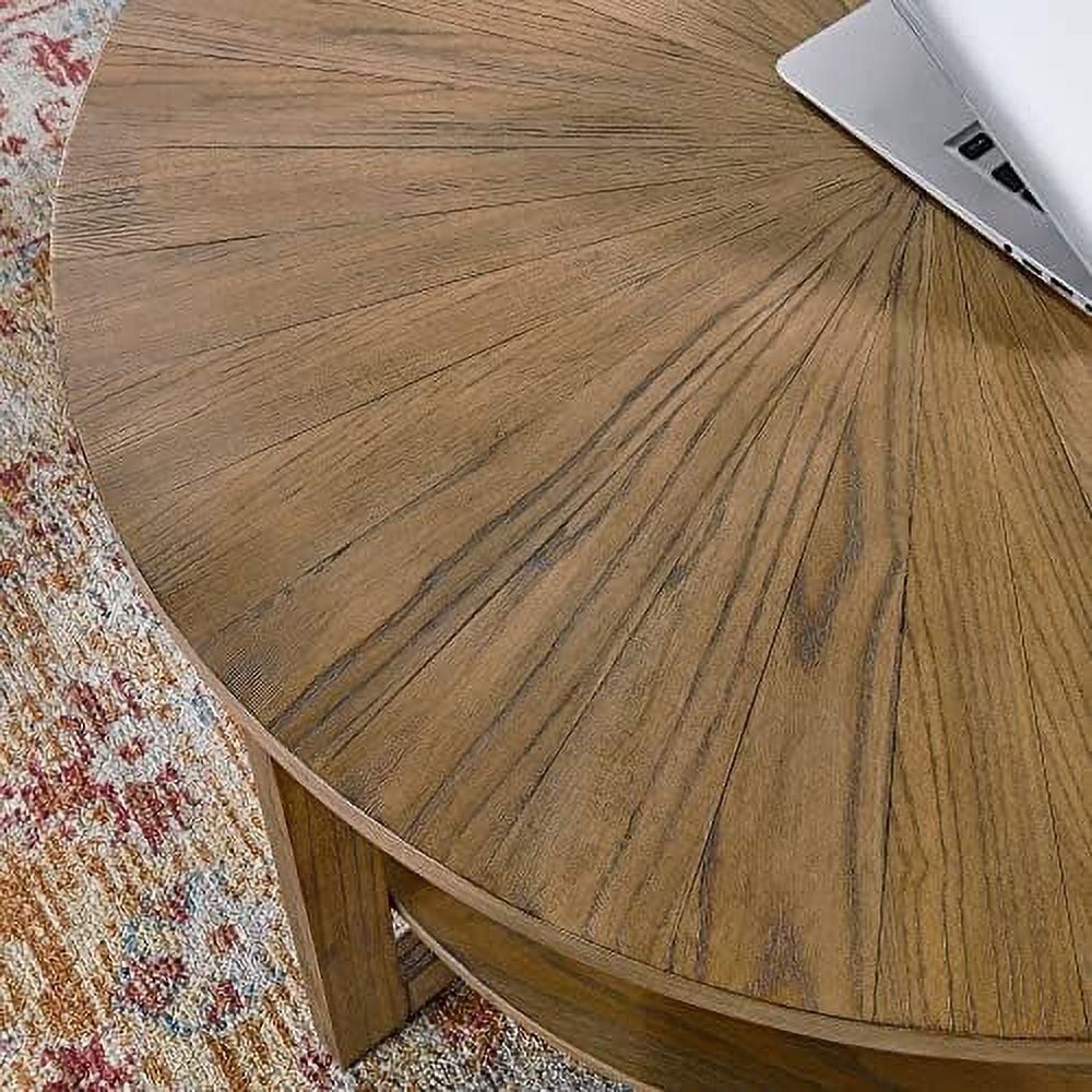 Round Solid Wood Coffee Table Yellowish Brown U5076