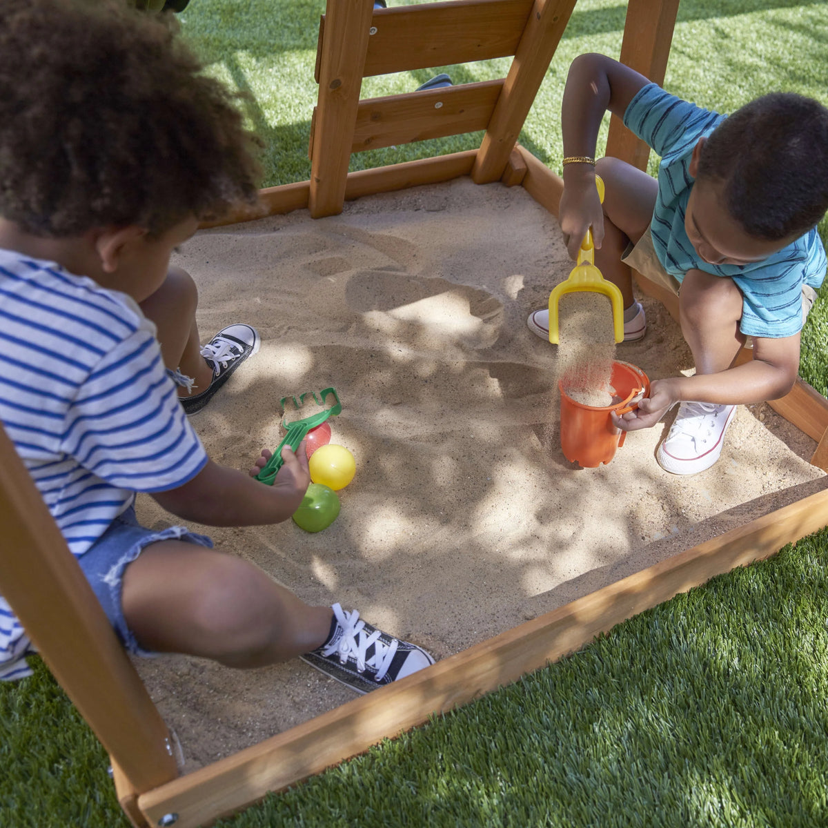 Wooden Outdoor Swing Set with Slide and Rock Wall C318